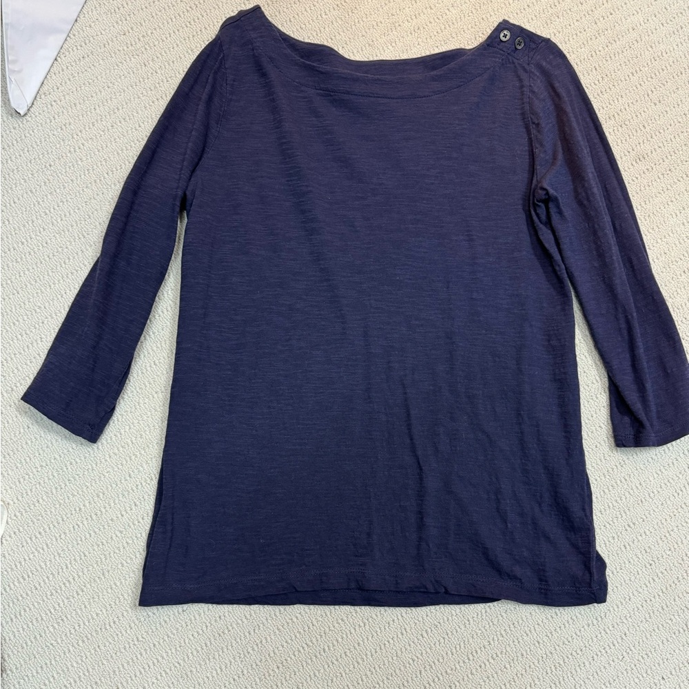 Navy LOFT size Medium cotton top with button details at neck